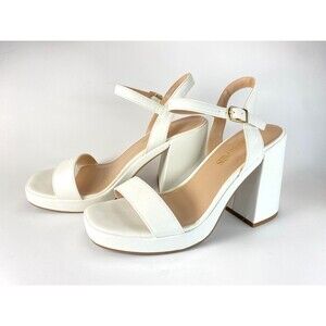 Dream Pairs White Chunky Sandals Heels Sz 8 Wedding Formal Evening Casual Party